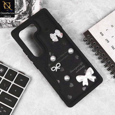 Tecno Camon 40 4G Cover - Black - New Soft Silicone Case With Cute 3D Pearl Bow Knots Soft Borders Case