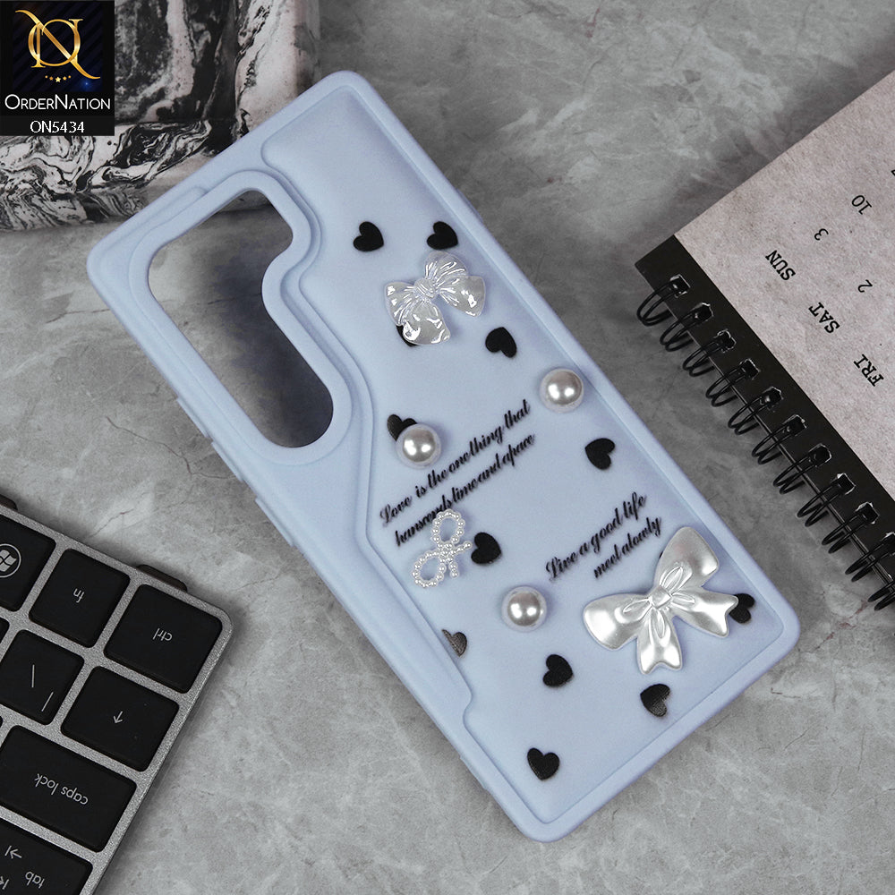 Tecno Camon 40 4G Cover - Blue - New Soft Silicone Case With Cute 3D Pearl Bow Knots Soft Borders Case