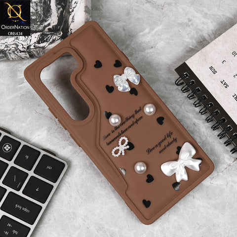 Tecno Camon 40 4G Cover - Brown - New Soft Silicone Case With Cute 3D Pearl Bow Knots Soft Borders Case