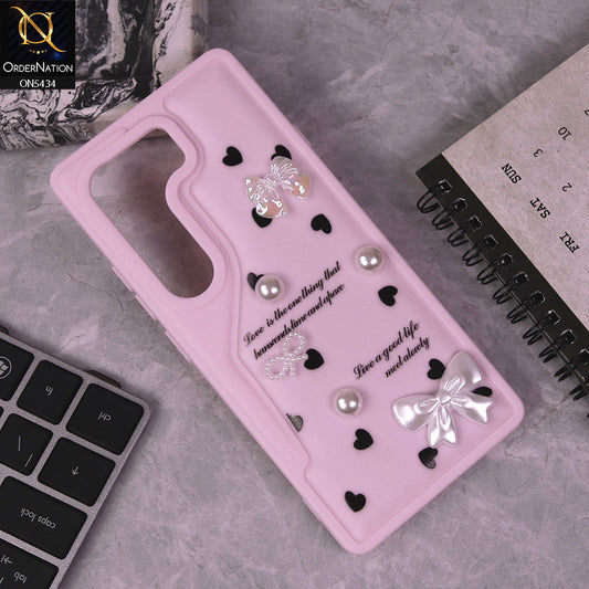 Tecno Camon 40 4G Cover - Pink - New Soft Silicone Case With Cute 3D Pearl Bow Knots Soft Borders Case