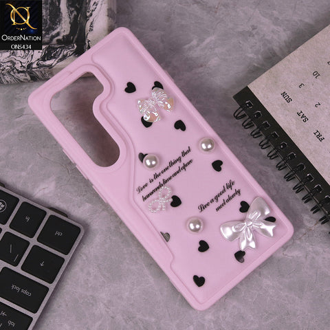 Tecno Camon 40 4G Cover - Pink - New Soft Silicone Case With Cute 3D Pearl Bow Knots Soft Borders Case