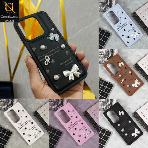 Oppo A3 4G Cover - Pink - New Soft Silicone Case With Cute 3D Pearl Bow Knots Soft Borders Case