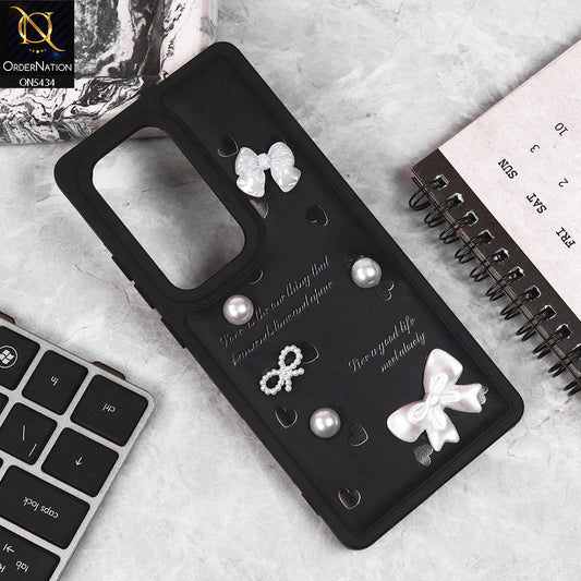 Infinix Hot 50 Pro Plus Cover - Black - New Soft Silicone Case With Cute 3D Pearl Bow Knots Soft Borders Case
