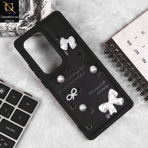 Infinix Hot 50 Pro Plus Cover - Black - New Soft Silicone Case With Cute 3D Pearl Bow Knots Soft Borders Case