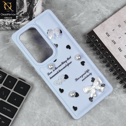 Infinix Hot 50 Pro Plus Cover - Blue - New Soft Silicone Case With Cute 3D Pearl Bow Knots Soft Borders Case