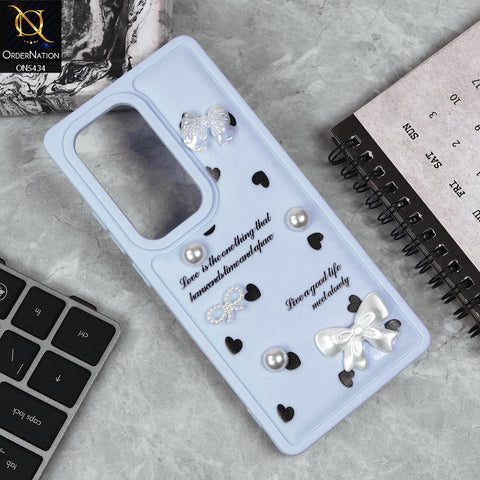 Infinix Hot 50 Pro Plus Cover - Blue - New Soft Silicone Case With Cute 3D Pearl Bow Knots Soft Borders Case