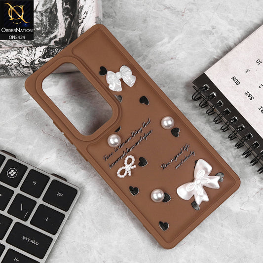 Infinix Hot 50 Pro Plus Cover - Brown - New Soft Silicone Case With Cute 3D Pearl Bow Knots Soft Borders Case