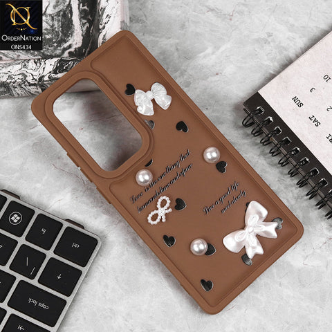Infinix Hot 50 Pro Plus Cover - Brown - New Soft Silicone Case With Cute 3D Pearl Bow Knots Soft Borders Case
