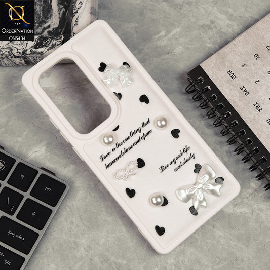 Infinix Hot 50 Pro Plus Cover - Off White - New Soft Silicone Case With Cute 3D Pearl Bow Knots Soft Borders Case