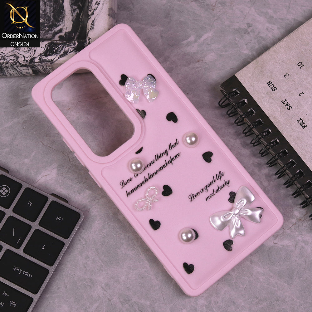 Infinix Hot 50 Pro Plus Cover - Pink - New Soft Silicone Case With Cute 3D Pearl Bow Knots Soft Borders Case