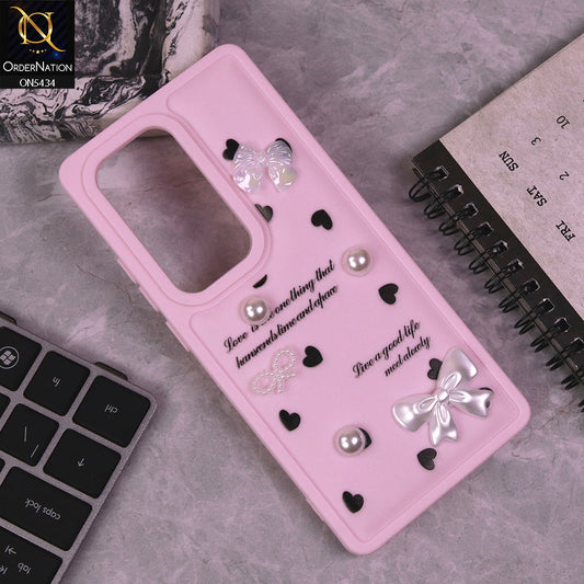 Infinix Hot 50 Pro Plus Cover - Pink - New Soft Silicone Case With Cute 3D Pearl Bow Knots Soft Borders Case