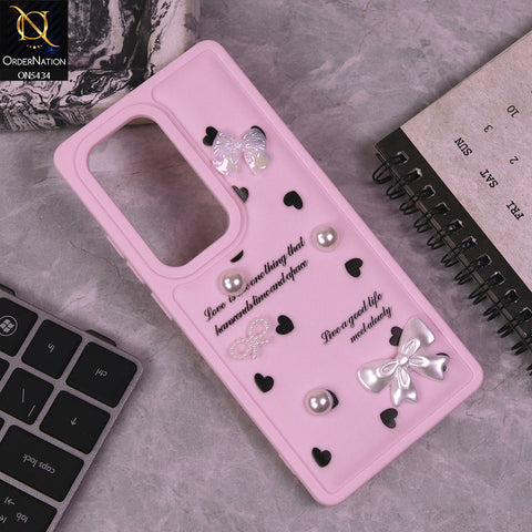 Infinix Hot 50 Pro Plus Cover - Pink - New Soft Silicone Case With Cute 3D Pearl Bow Knots Soft Borders Case