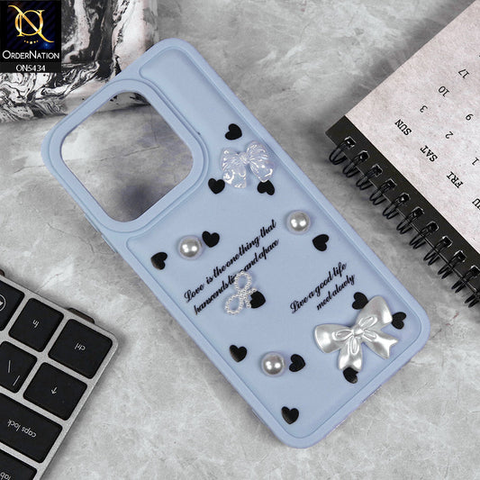 Tecno Spark Go 1 Cover - Blue - New Soft Silicone Case With Cute 3D Pearl Bow Knots Soft Borders Case