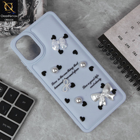 Samsung Galaxy A06 Cover - Blue - New Soft Silicone Case With Cute 3D Pearl Bow Knots Soft Borders Case
