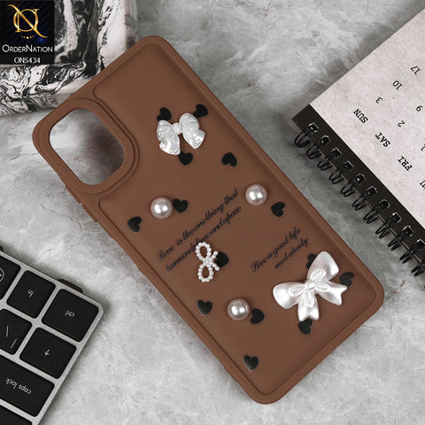 Samsung Galaxy A06 Cover - Brown - New Soft Silicone Case With Cute 3D Pearl Bow Knots Soft Borders Case