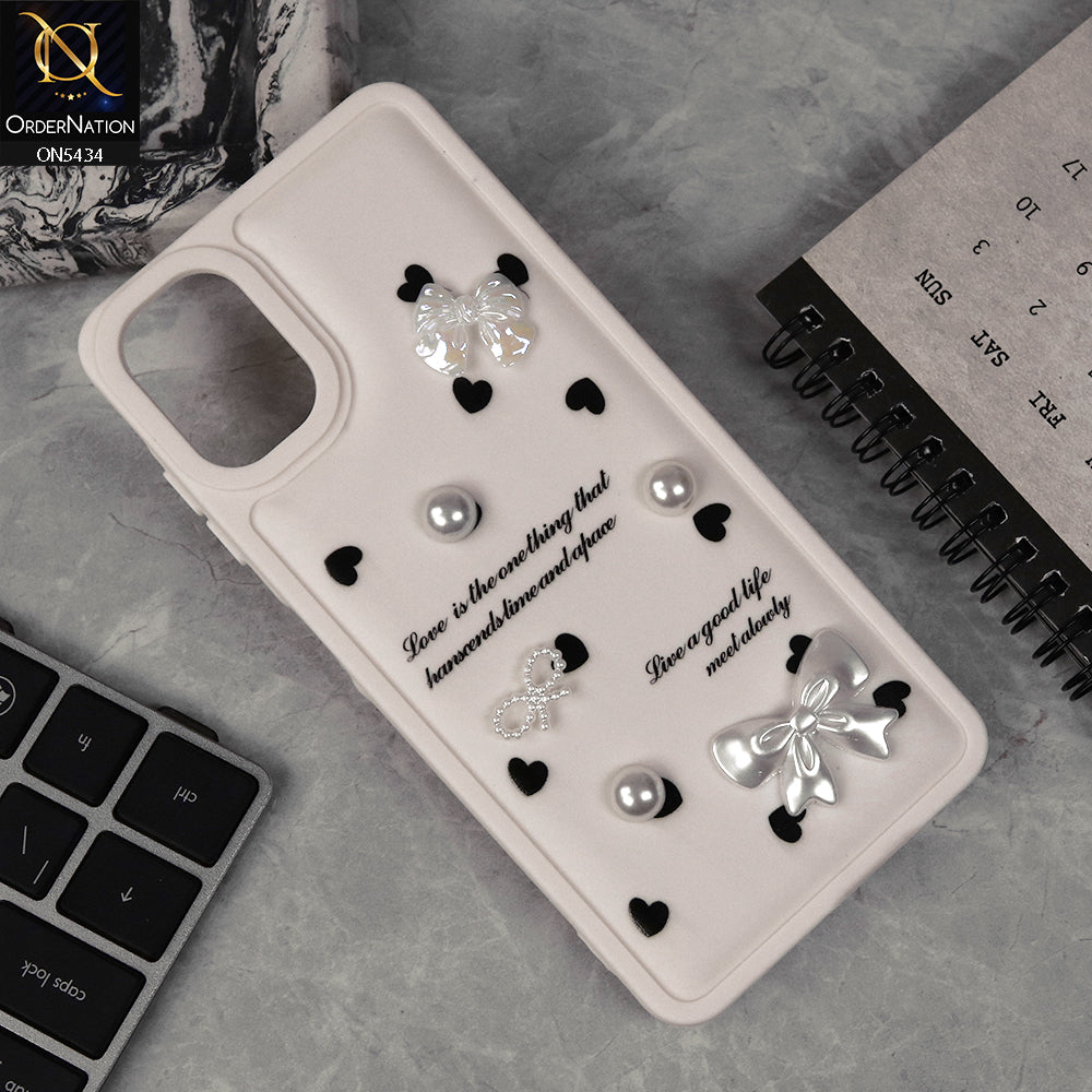 Samsung Galaxy A06 Cover - Off White - New Soft Silicone Case With Cute 3D Pearl Bow Knots Soft Borders Case