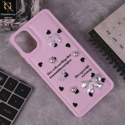 Samsung Galaxy A06 Cover - Pink - New Soft Silicone Case With Cute 3D Pearl Bow Knots Soft Borders Case