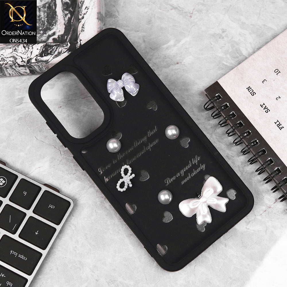 Samsung Galaxy A36 Cover - Black - New Soft Silicone Case With Cute 3D Pearl Bow Knots Soft Borders Case