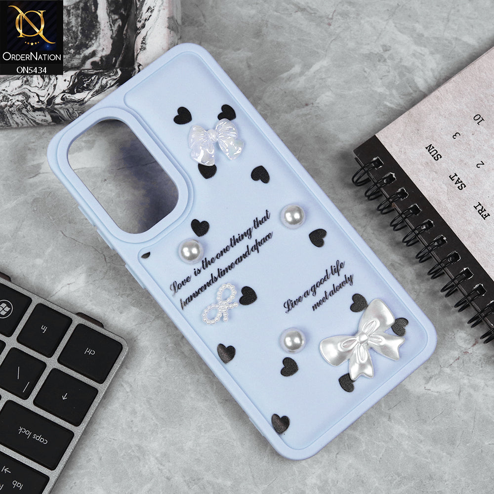 Samsung Galaxy A56 Cover - Blue - New Soft Silicone Case With Cute 3D Pearl Bow Knots Soft Borders Case