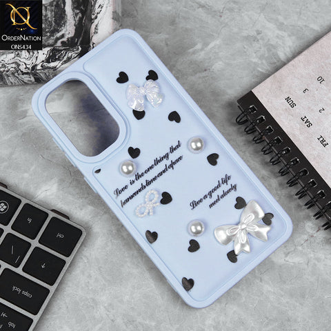 Samsung Galaxy A56 Cover - Blue - New Soft Silicone Case With Cute 3D Pearl Bow Knots Soft Borders Case