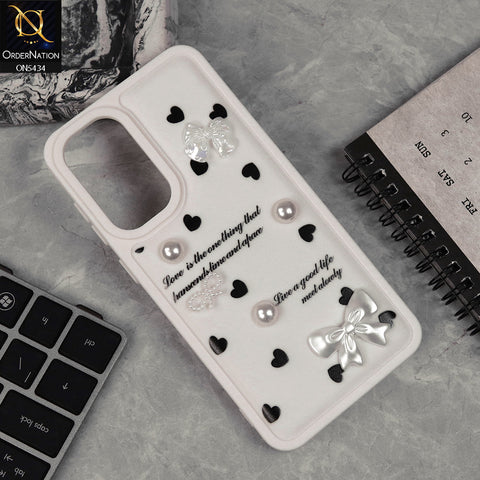 Samsung Galaxy A36 Cover - Off White - New Soft Silicone Case With Cute 3D Pearl Bow Knots Soft Borders Case