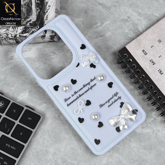 Infinix Smart 8 Cover - Blue - New Soft Silicone Case With Cute 3D Pearl Bow Knots Soft Borders Case