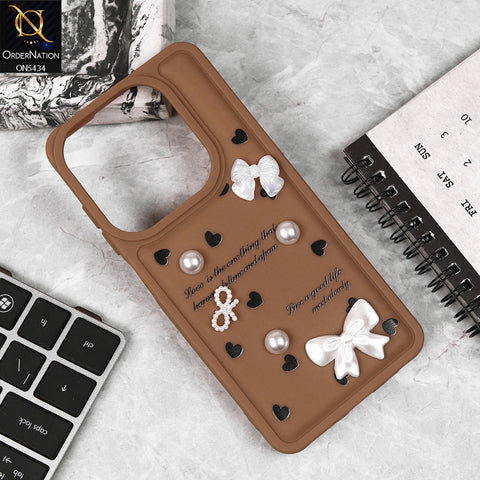 Tecno Spark Go 2024 Cover - Brown - New Soft Silicone Case With Cute 3D Pearl Bow Knots Soft Borders Case