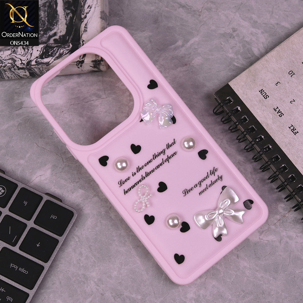 Infinix Smart 8 Pro Cover - Pink - New Soft Silicone Case With Cute 3D Pearl Bow Knots Soft Borders Case