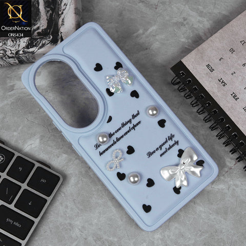 Vivo V50 Cover - Blue - New Soft Silicone Case With Cute 3D Pearl Bow Knots Soft Borders Case