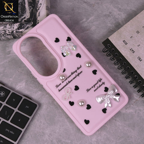 Vivo V50 Cover - Pink - New Soft Silicone Case With Cute 3D Pearl Bow Knots Soft Borders Case