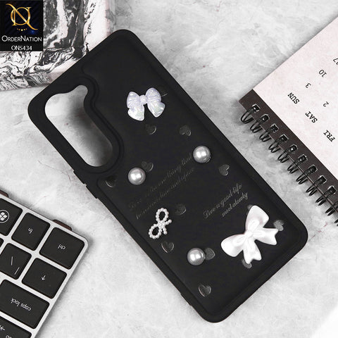 Vivo Y04 Cover - Black - New Soft Silicone Case With Cute 3D Pearl Bow Knots Soft Borders Case