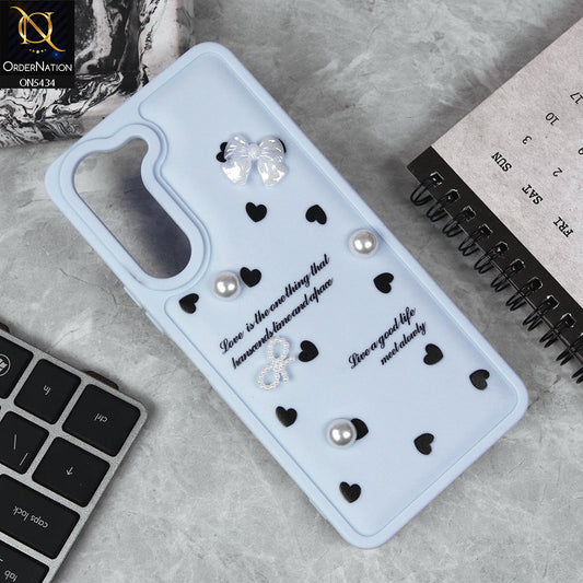 Vivo Y04 Cover - Blue - New Soft Silicone Case With Cute 3D Pearl Bow Knots Soft Borders Case