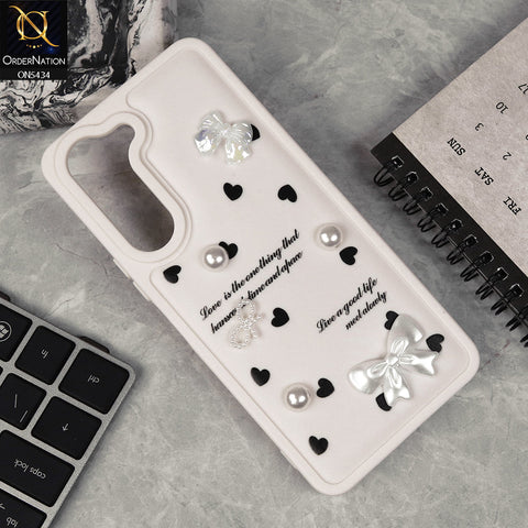 Vivo Y29s Cover - Off White - New Soft Silicone Case With Cute 3D Pearl Bow Knots Soft Borders Case