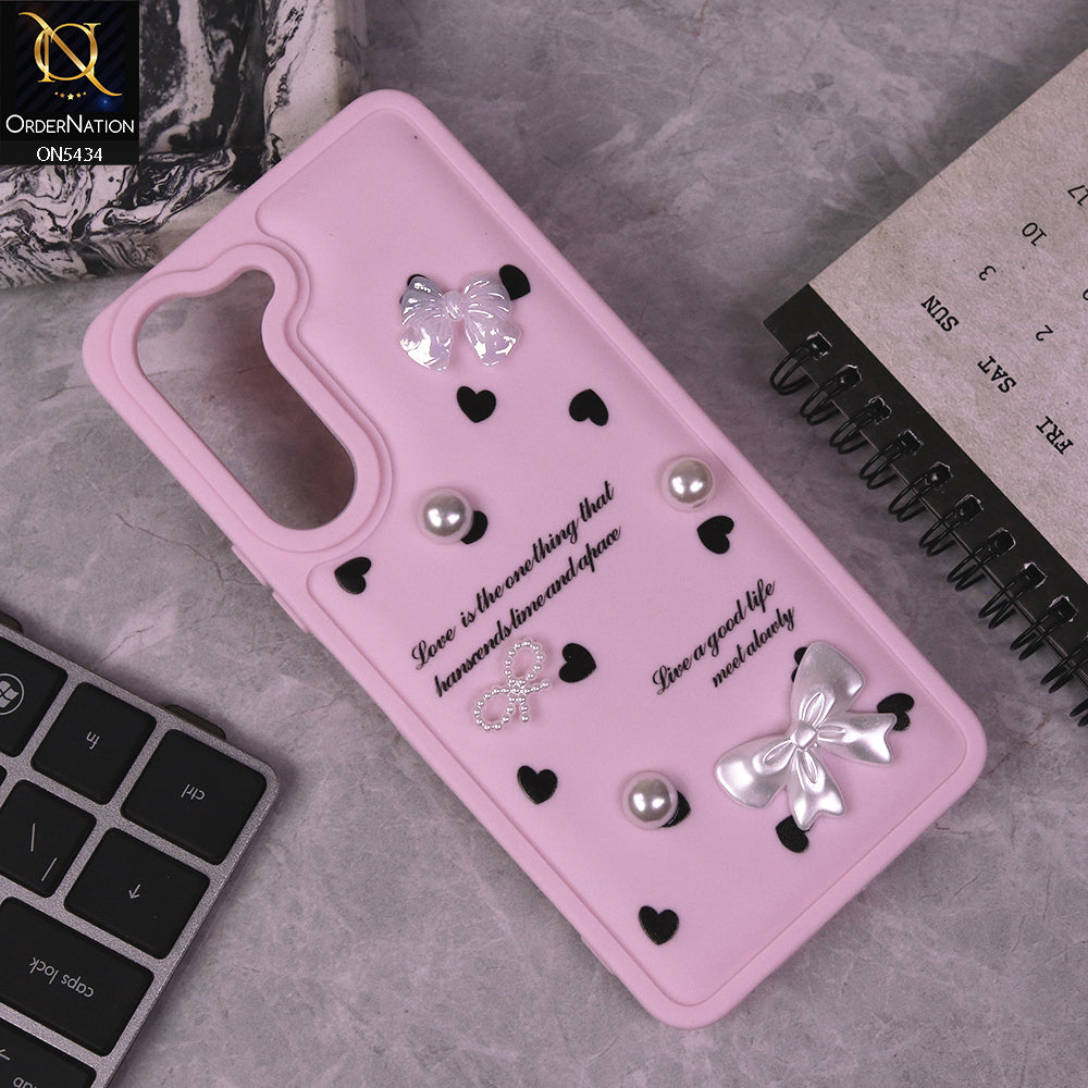 Vivo Y04 Cover - Pink - New Soft Silicone Case With Cute 3D Pearl Bow Knots Soft Borders Case