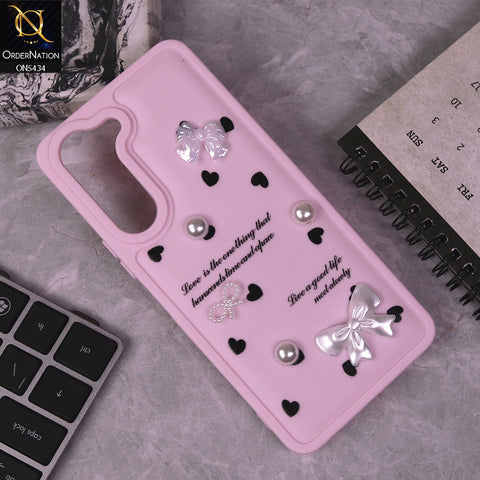 Vivo Y04 Cover - Pink - New Soft Silicone Case With Cute 3D Pearl Bow Knots Soft Borders Case