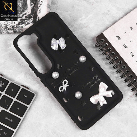 Vivo Y300 Cover - Black - New Soft Silicone Case With Cute 3D Pearl Bow Knots Soft Borders Case