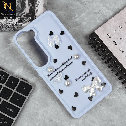 Vivo Y200 (2025) Cover - Blue - New Soft Silicone Case With Cute 3D Pearl Bow Knots Soft Borders Case