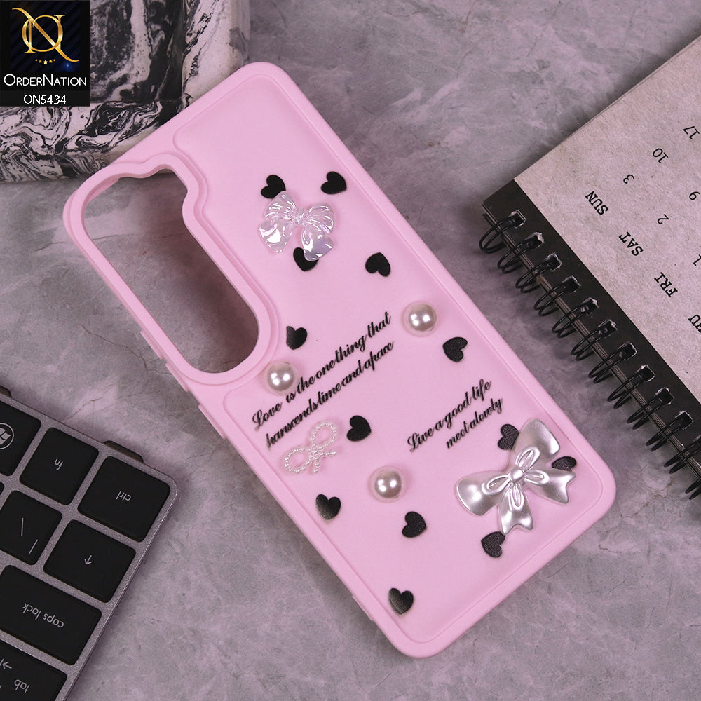 Vivo V40 Lite (IDN) Cover - Pink - New Soft Silicone Case With Cute 3D Pearl Bow Knots Soft Borders Case