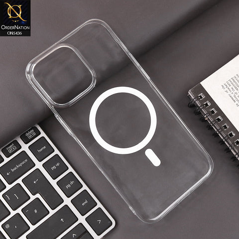 iPhone 15 Pro Max Cover - White - Ultra Thin HD Clear Hard PC Magsafe Case Magnetic Transparent Back Cover