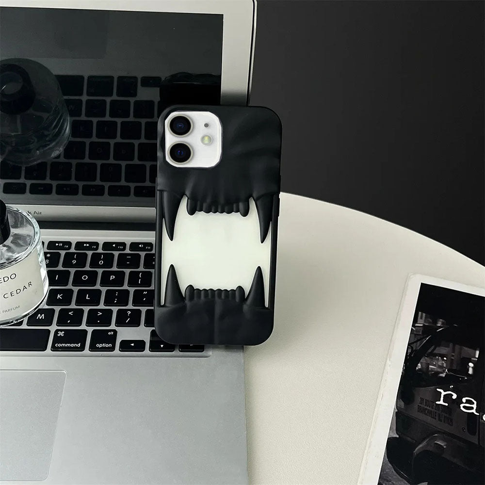 iPhone 12 Cover - Black - Unique 3D Animal Fang Soft Case