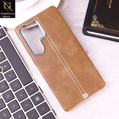 Samsung Galaxy S23 Ultra Cover - Brown -Premium  Leather Liner Shell Case