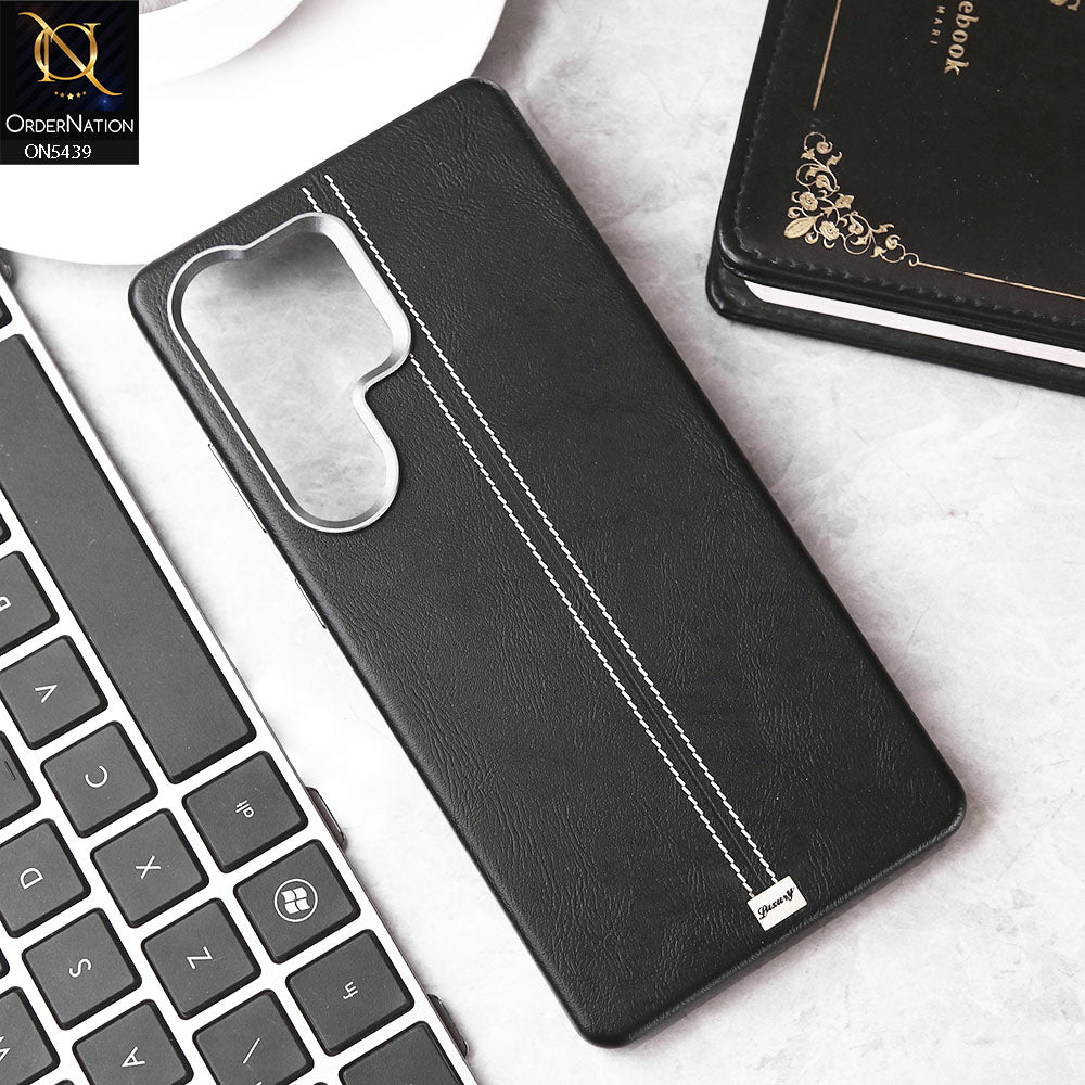 Samsung Galaxy S24 Ultra Cover - Black -Premium  Leather Liner Shell Case