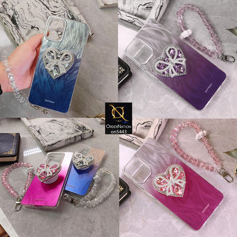 Samsung Galaxy A06 Cover - Blue - 3D Diamond Heart Case Bracelet Chain With Kickstand Phone Holder