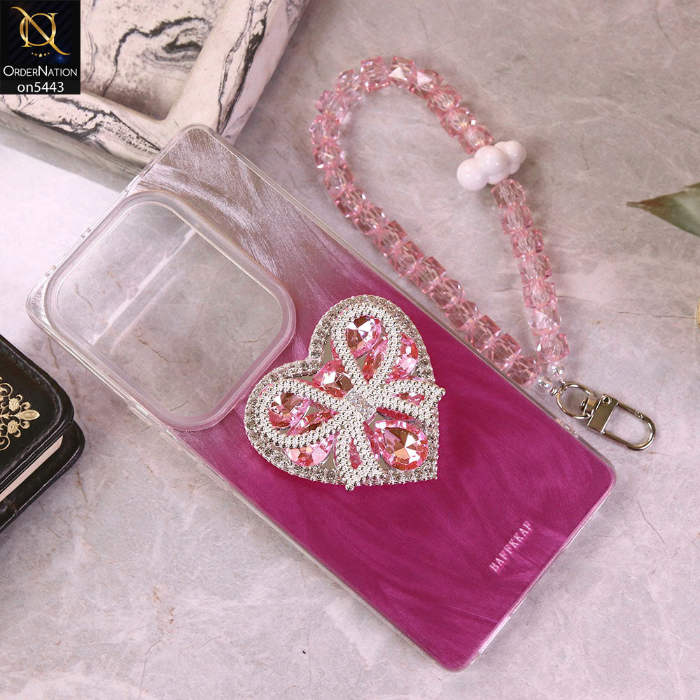 Infinix Note 50 Pro Plus Cover - Pink - 3D Diamond Heart Case Bracelet Chain With Kickstand Phone Holder