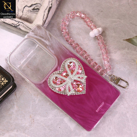 Infinix Note 50 Pro Plus Cover - Pink - 3D Diamond Heart Case Bracelet Chain With Kickstand Phone Holder