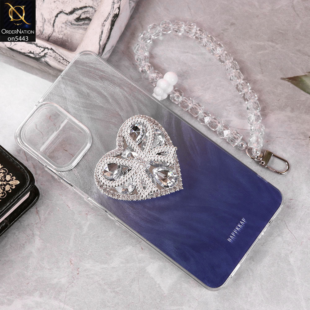 Samsung Galaxy A06 Cover - Blue - 3D Diamond Heart Case Bracelet Chain With Kickstand Phone Holder