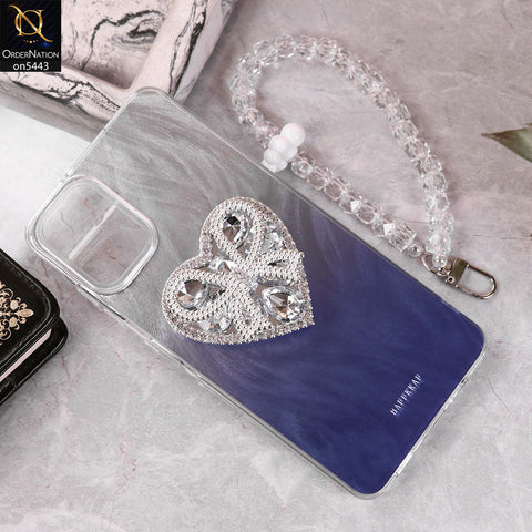 Samsung Galaxy A06 Cover - Blue - 3D Diamond Heart Case Bracelet Chain With Kickstand Phone Holder