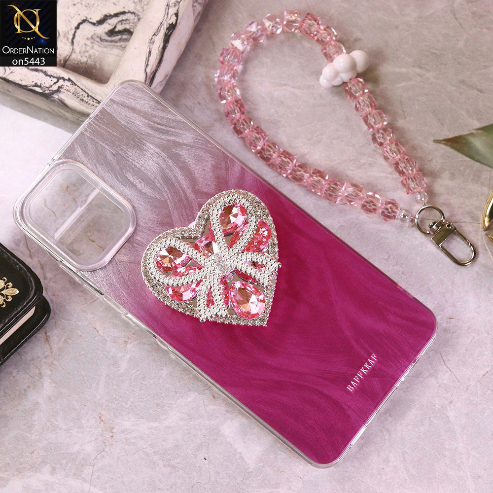 Samsung Galaxy A06 Cover - Pink - 3D Diamond Heart Case Bracelet Chain With Kickstand Phone Holder