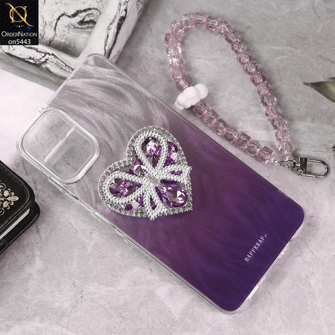 Samsung Galaxy A06 Cover - Purple - 3D Diamond Heart Case Bracelet Chain With Kickstand Phone Holder