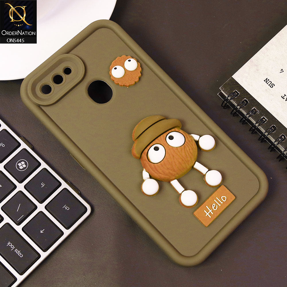Oppo A12s Cover - Brown - Cute 3D Cartoon Soft Case